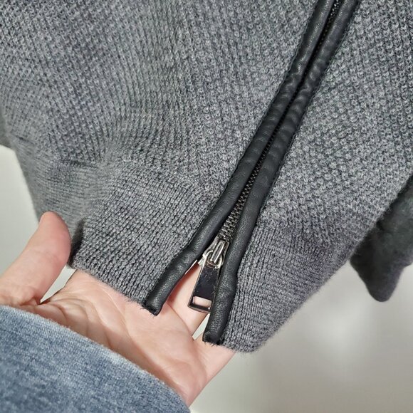 VINCE Wool Knit & Leather Trim Sweater Asymmetric Side Zip Grey Women's Large - Picture 6 of 11